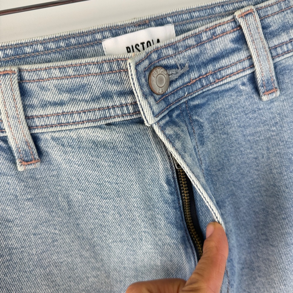 Pistola Charlie Wide Leg Jeans Women 28 Light Blue Raw Hem Faded High Rise - Picture 6 of 16
